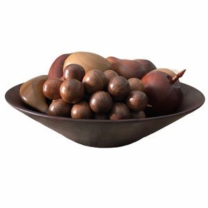 HAND CARVED WOODEN FRUIT and 12” BOWL